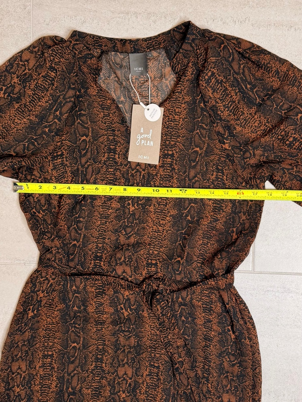 💛2 for 20-ICHI Snake Print Tie Waist Long Sleeve Dress Size Small NWT - Picture 7 of 14